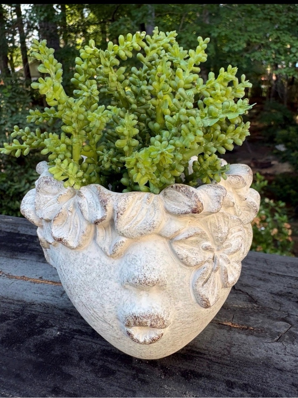 Lady Cement Face Planter with Floral Detail - Home Accents